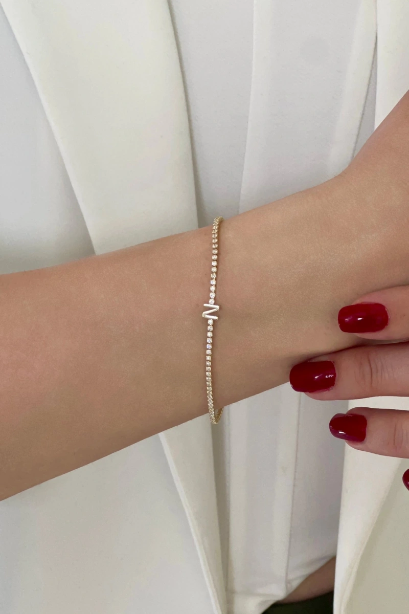 N Harf Su Yolu Detay Gold Altın Kaplama Bileklik