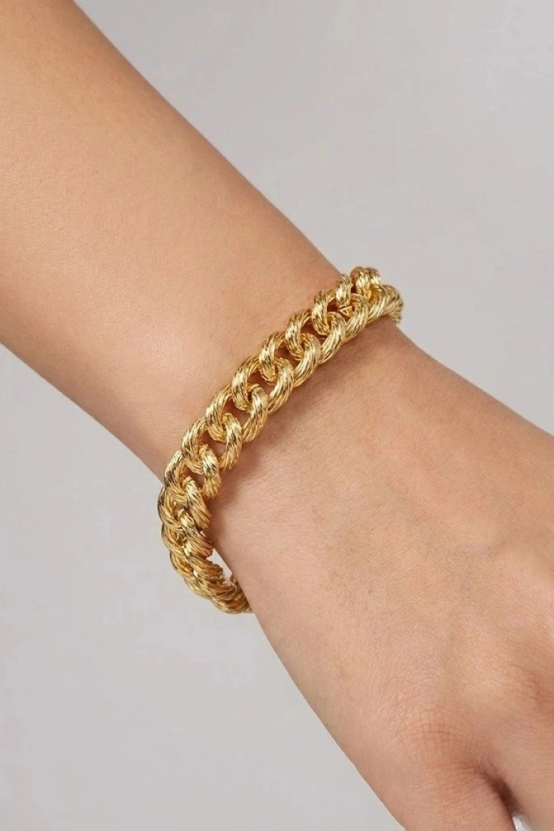 Çizgi Detay Gold Altın Kaplama Bileklik