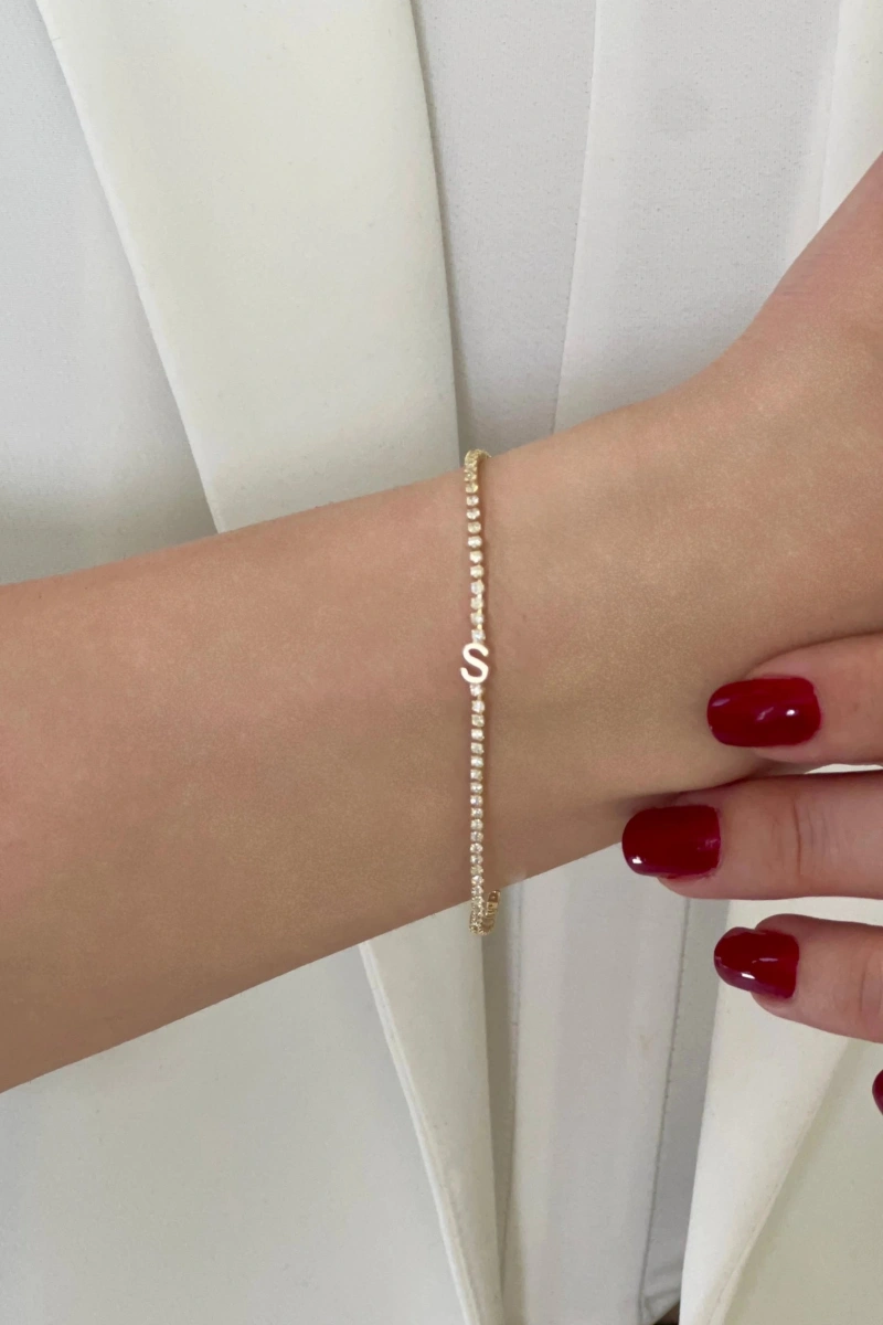 S Harf Su Yolu Detay Gold Altın Kaplama Bileklik