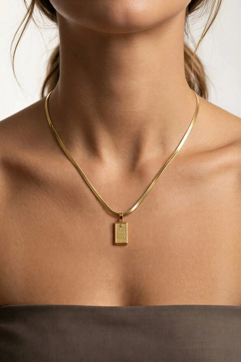 Külçe Altın Model Gold Altın Kaplama İtalyan Kolye