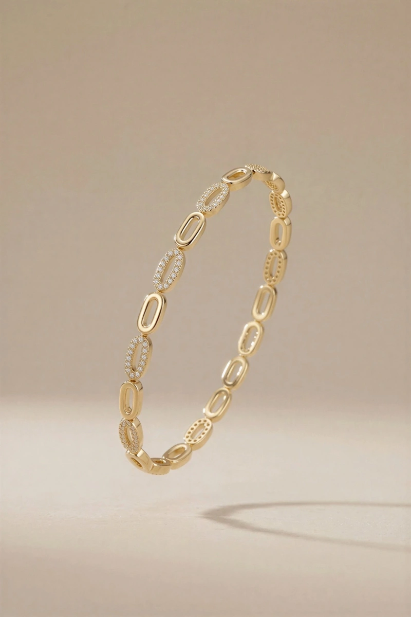 Elips Model Taş Detay Gold Altın Kaplama Bileklik