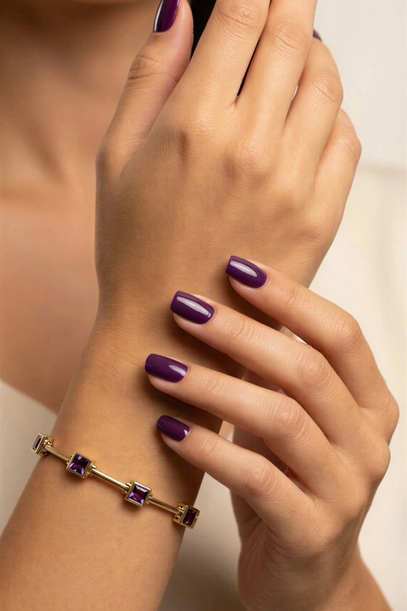 Mor Kare Geçişli Gold Altın Kaplama Bileklik