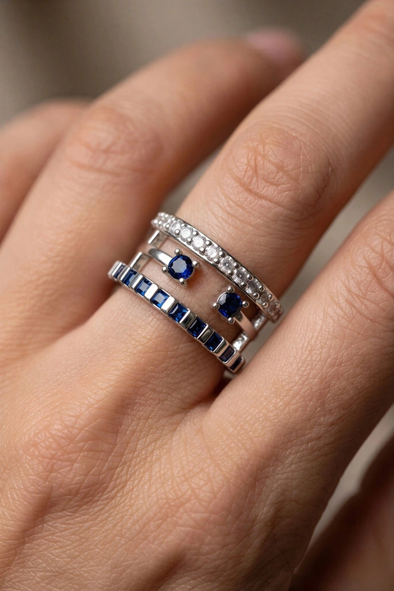 Halka Model Lacivert Taş Detay Gold Altın Kaplama Yüzük