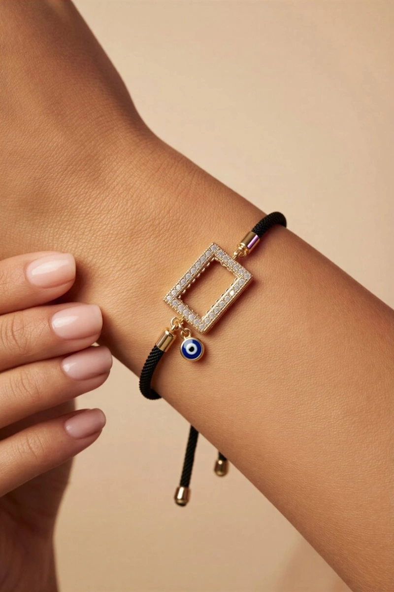 Siyah Halat Model Gold Altın Kaplama Bileklik