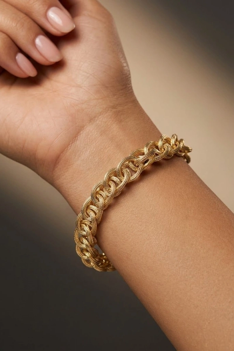 Çizgi Detay Geçiş Model Gold Altın Kaplama Bileklik