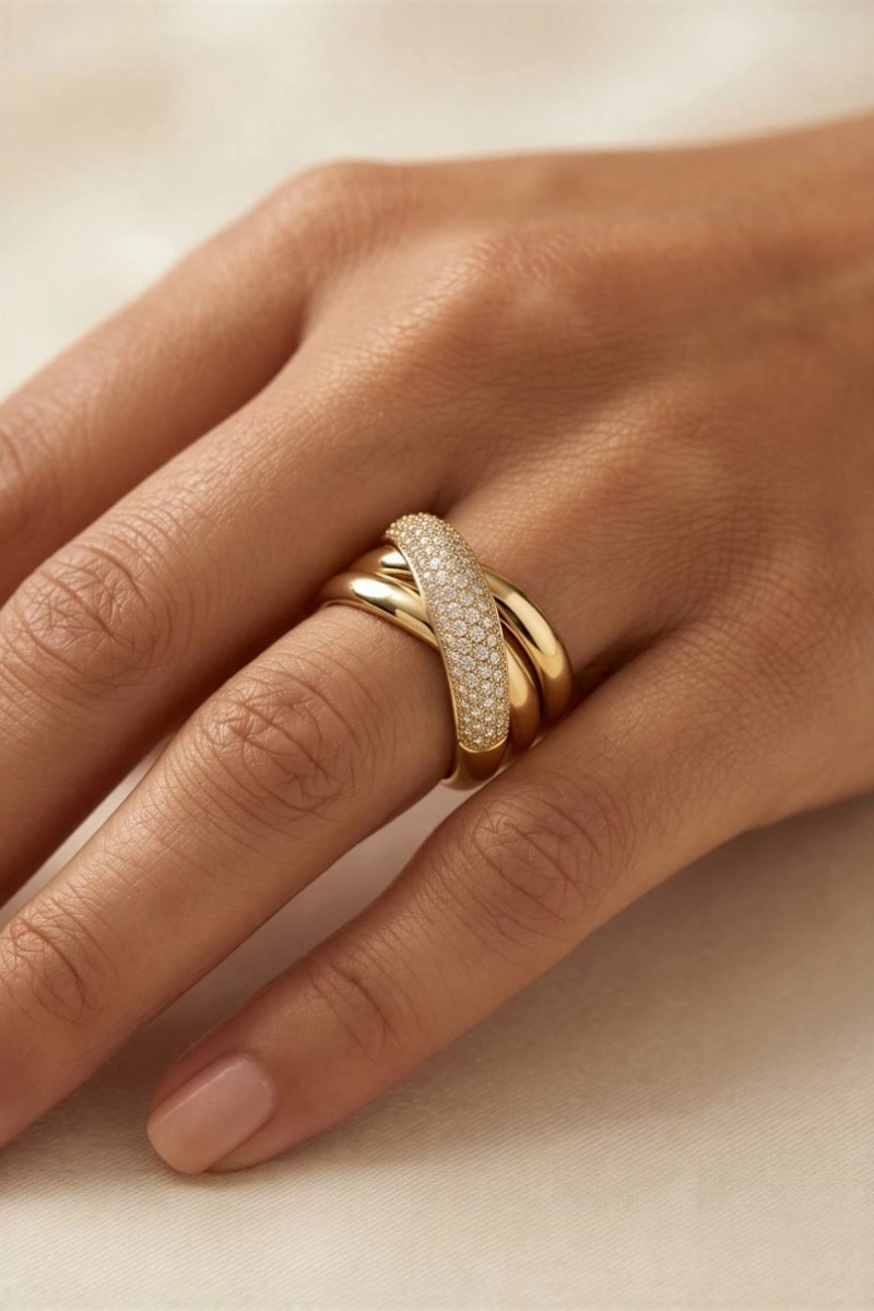 Çapraz Geçiş Model Gold Altın Kaplama Ayarlanabilir Yüzük