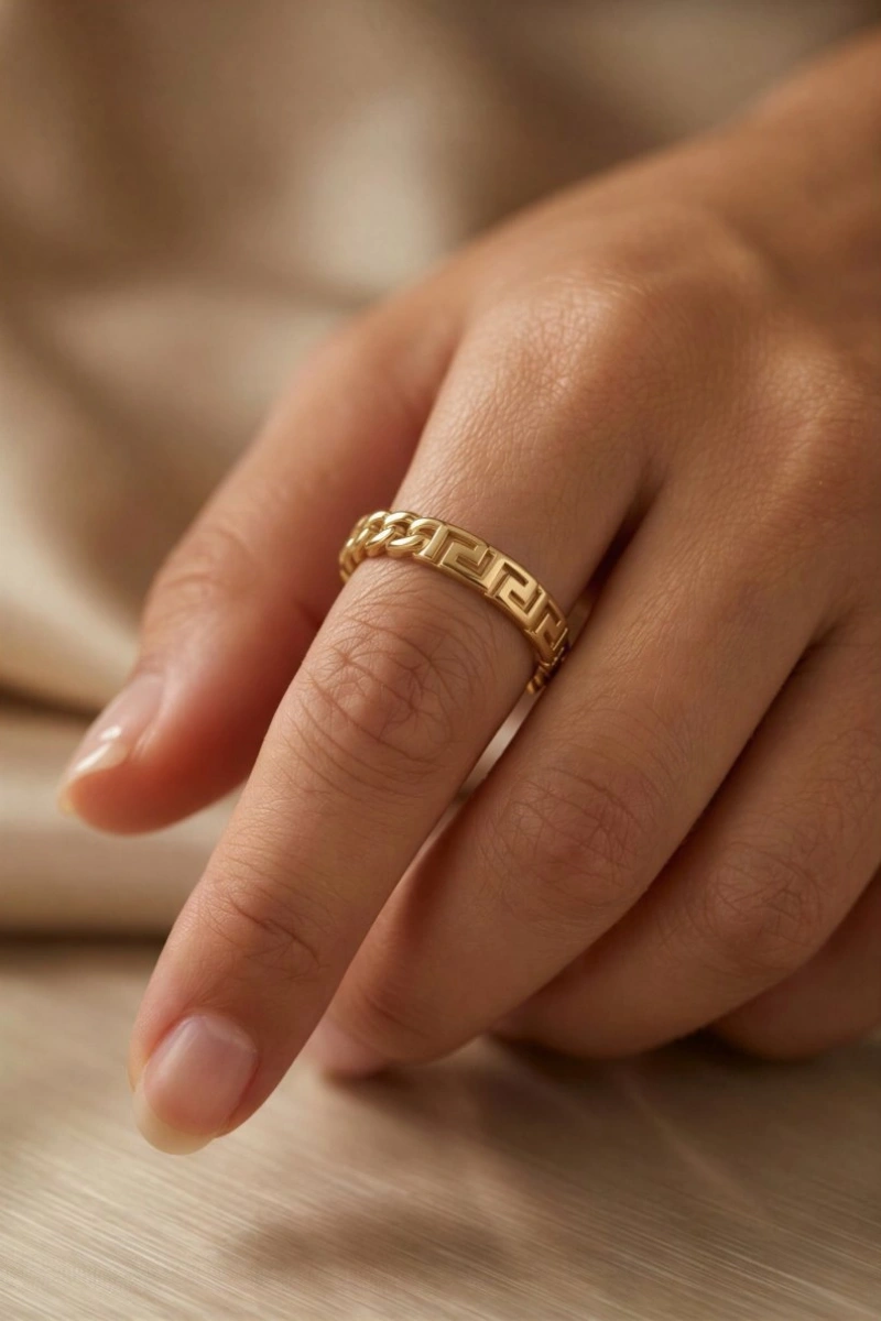 Yarı Labirent Model Gold Altın Kaplama Ayarlanabilir Çelik Yüzük