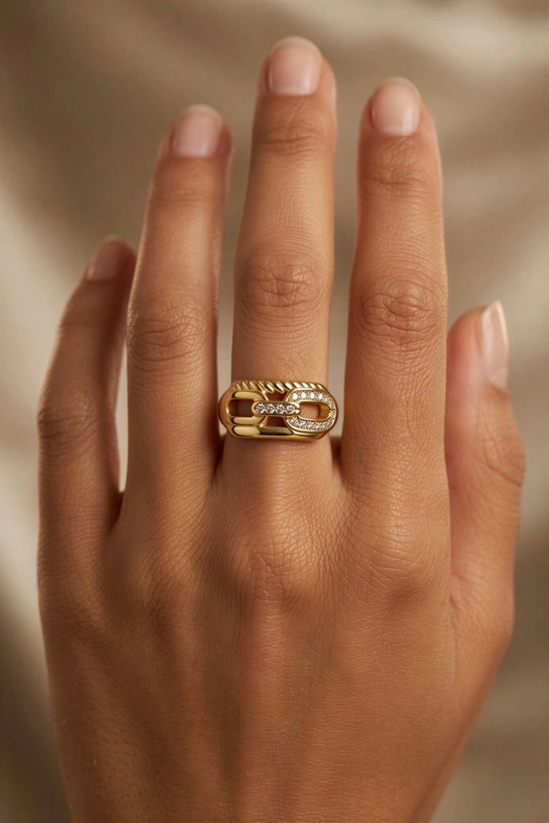 Kemer Model Gold Altın Kaplama Ayarlanabilir Çelik Yüzük