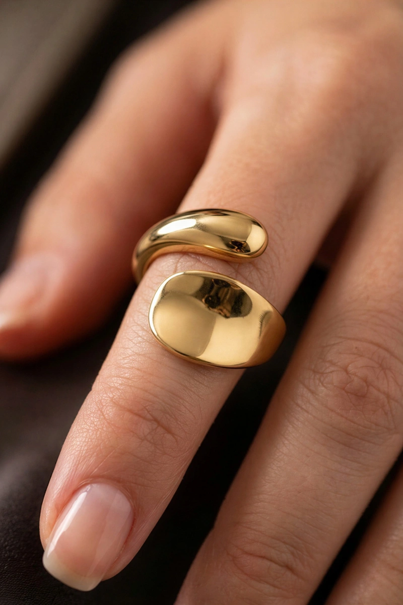 Damla Model Gold Altın Kaplama Ayarlanabilir Çelik Yüzük