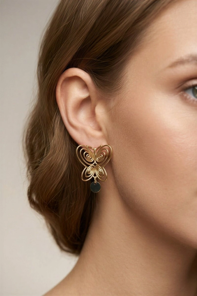 Sarmal Kelebek Model Gold Altın Kaplama Küpe