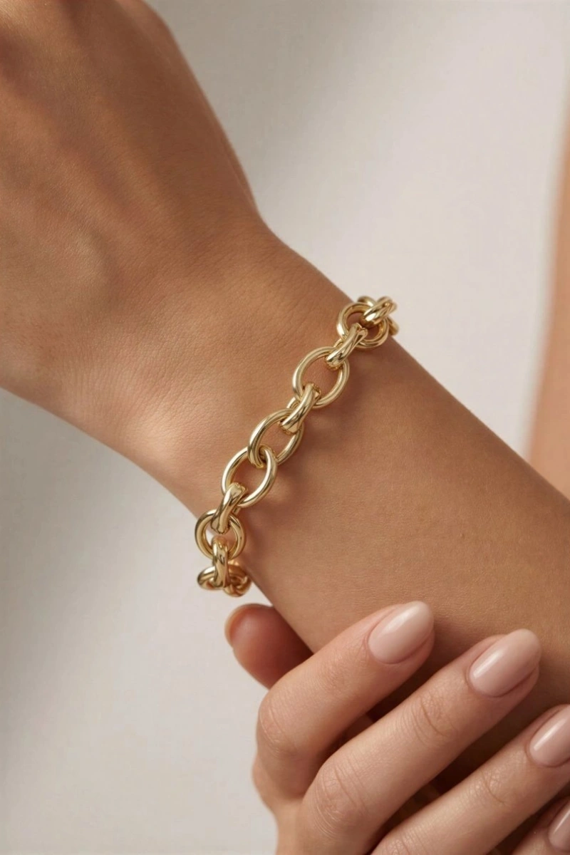 Düz Halka Detay Gold Altın Kaplama Bileklik