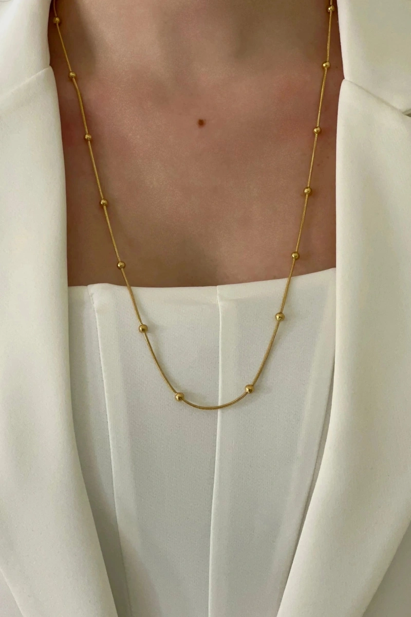 Dorika Model Topçuklu Gold Altın Kaplama Kolye