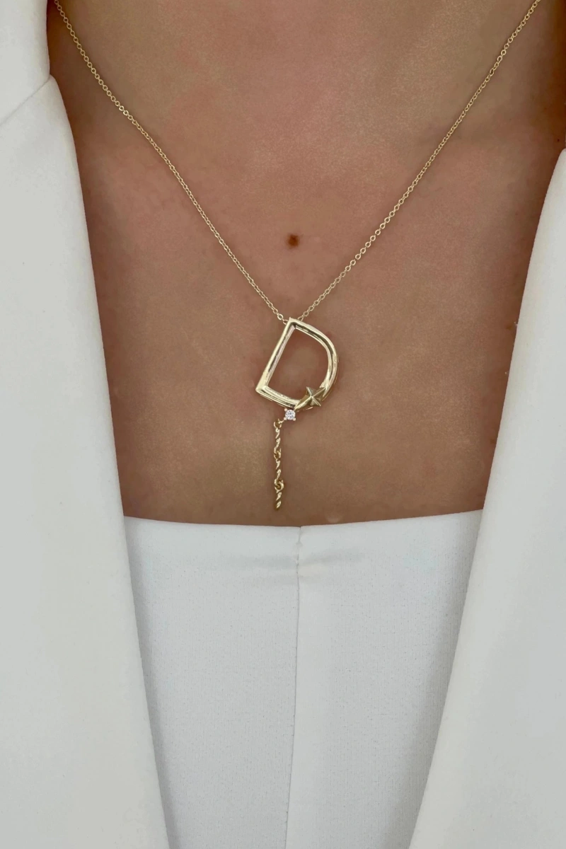 Sallantı Model D Harf Detay Gold Altın Kaplama Kolye