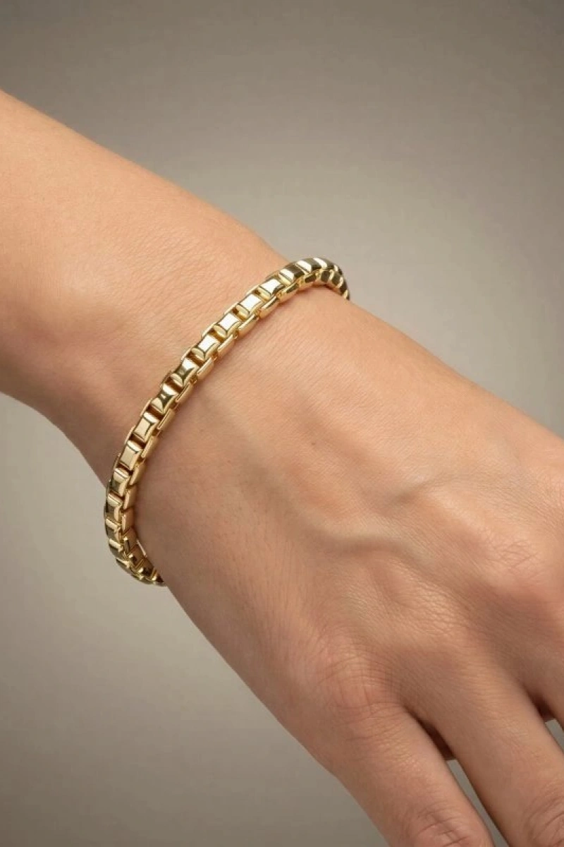 Köşeli Horus Model Gold Altın Kaplama Bileklik