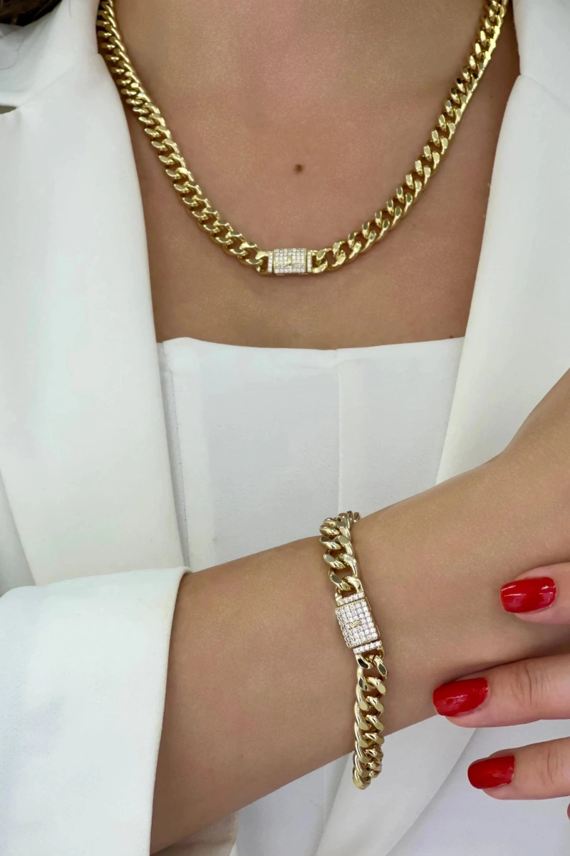 Zarif Taş Detay Gurmet Model Kolye ve Bileklik Set