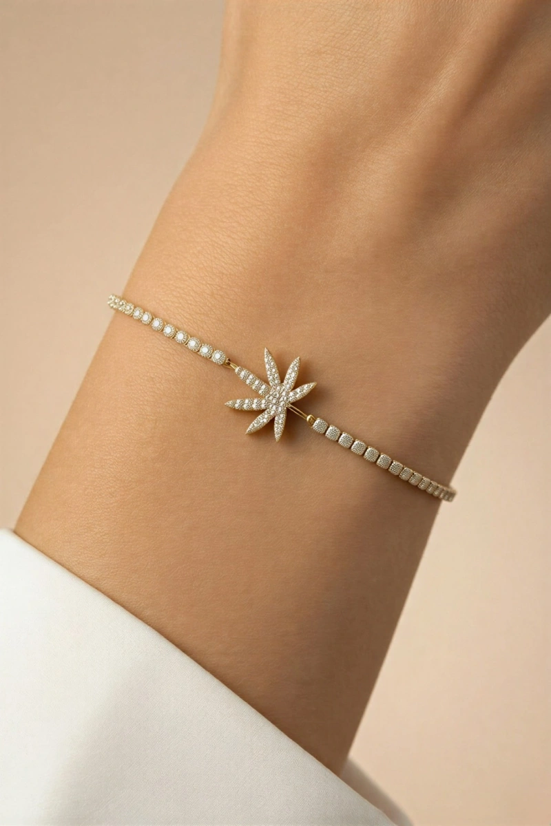 Su Yolu Zincir Yaprak Detay Gold Altın Kaplama Bileklik