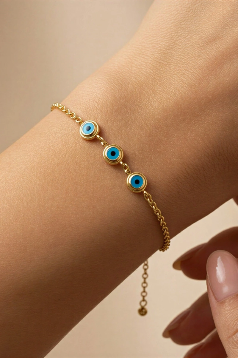 Üç Göz Detay Gold Altın Kaplama Çelik Bileklik