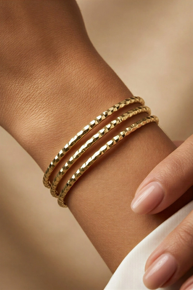 Üçlü Desenli Gold Altın Kaplama Ajda Bilezik