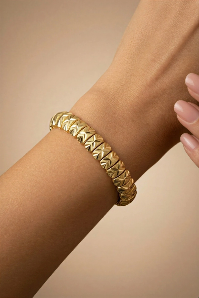 Çapraz Plaka Desen Gold Altın Kaplama Bileklik