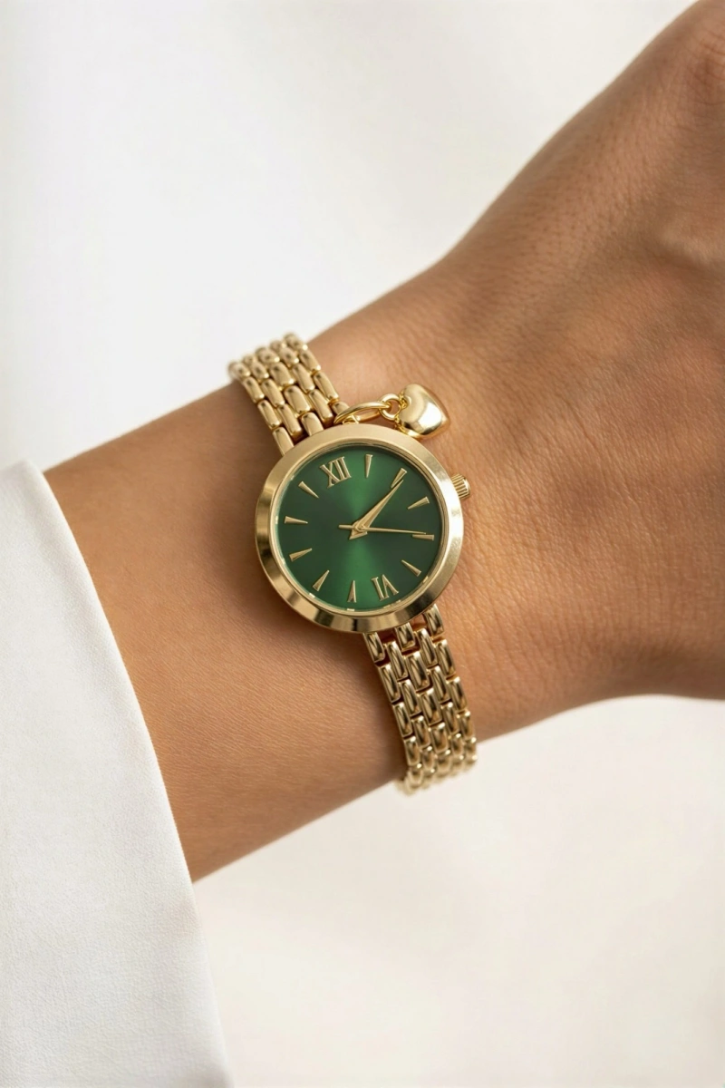 Plaka Model Gold İçi Yeşil Kadın Kol Saati
