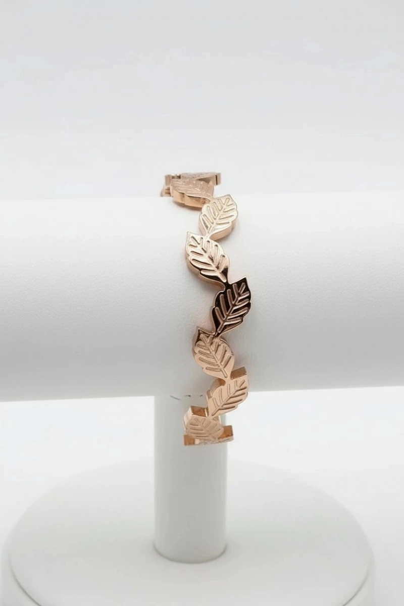 Dalgalı Yaprak Model Rose Altın Kaplama Bileklik