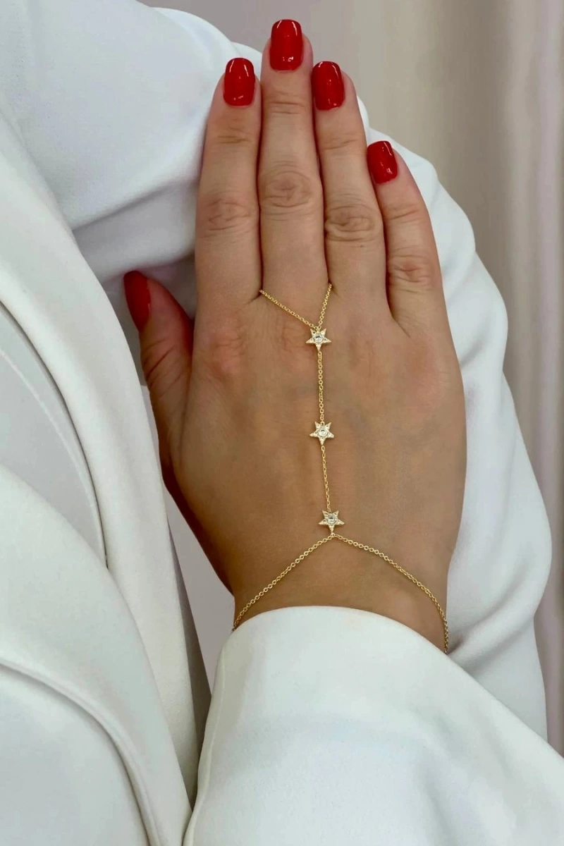 Sıralı Taş Yıldız Gold Altın Kaplama Şahmeran