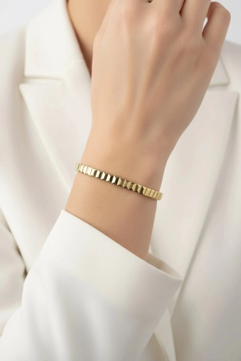 Düz Dikdörtgen Model Gold Altın Kaplama Bileklik