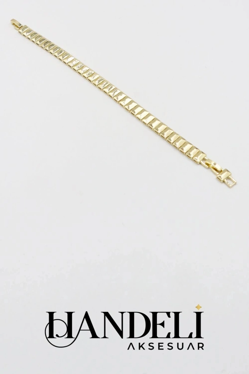 Düz Dikdörtgen Model Gold Altın Kaplama Bileklik