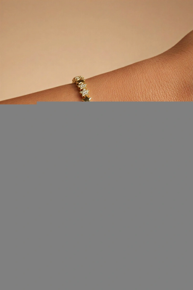 Sıralı Taş Yıldız Model Gold Altın Kaplama Bileklik