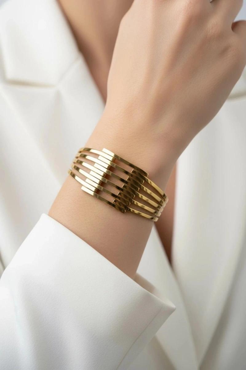 Altı Sıra Kalın Kaburga Gold Altın Kaplama Bileklik