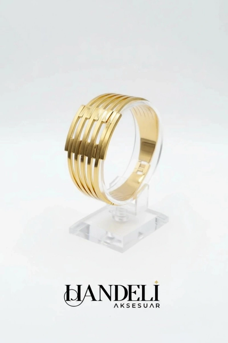 Altı Sıra Kalın Kaburga Gold Altın Kaplama Bileklik