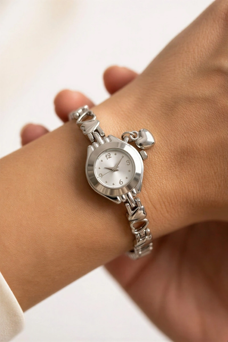 Kalp Kordon Beyaz İçi Beyaz Kadın Kol Saati