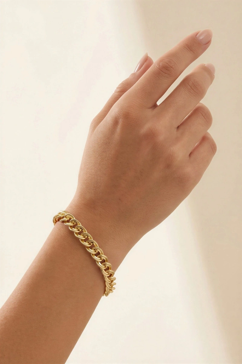 Çift Çizgi Geçiş Gold Altın Kaplama Bileklik