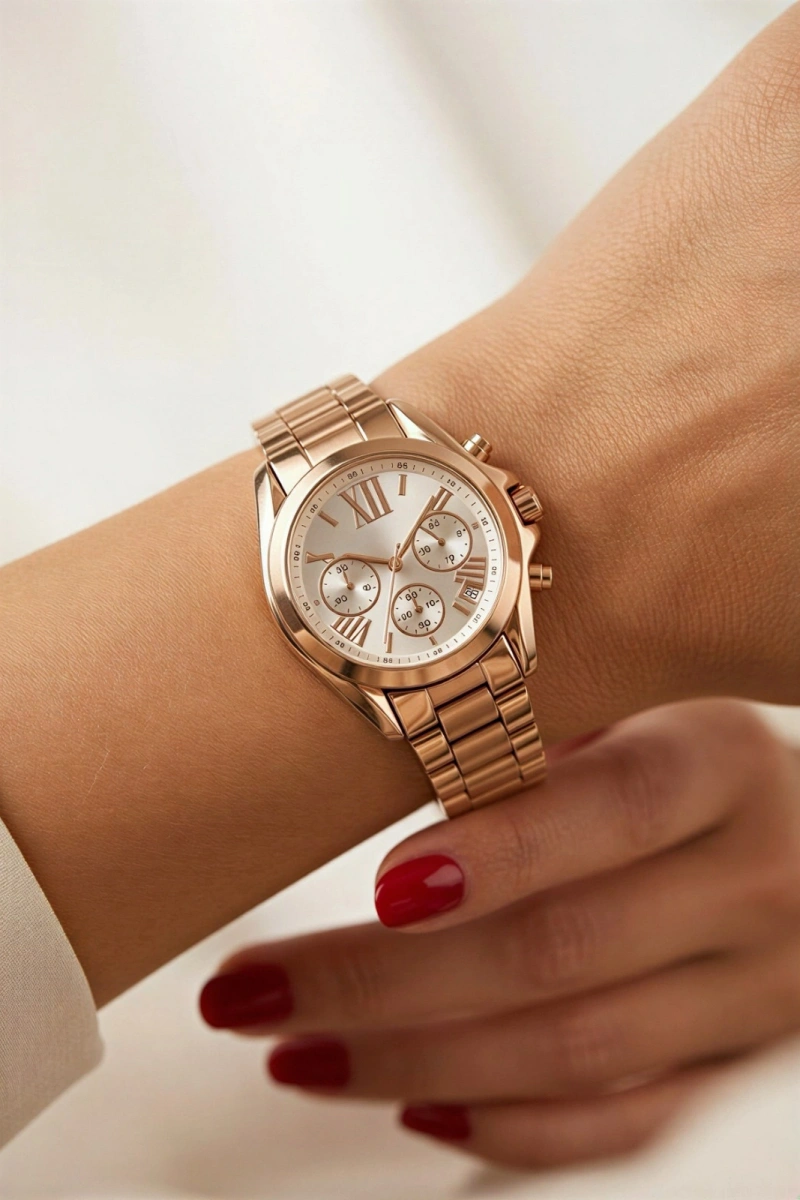Kapalı Rose Kordon Roma Rakam Beyaz Kadran Detay Gold Kadın Kol Saati