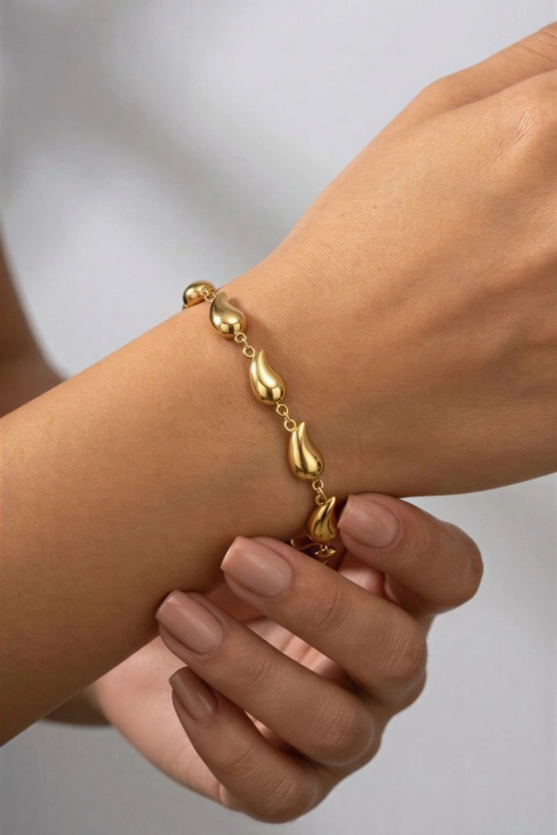 Sıralı Damla Model Gold Altın Kaplama Çelik Bileklik