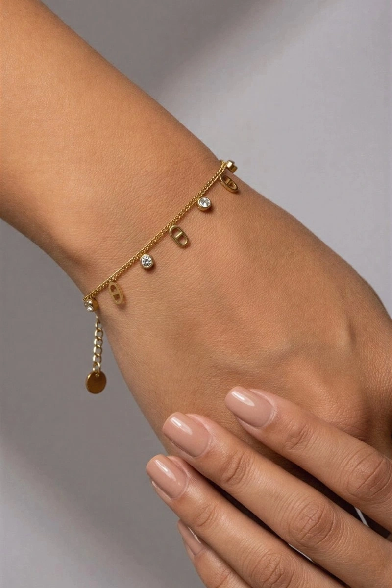 Sıralı Oval Halka Model Gold Altın Kaplama Çelik Bileklik