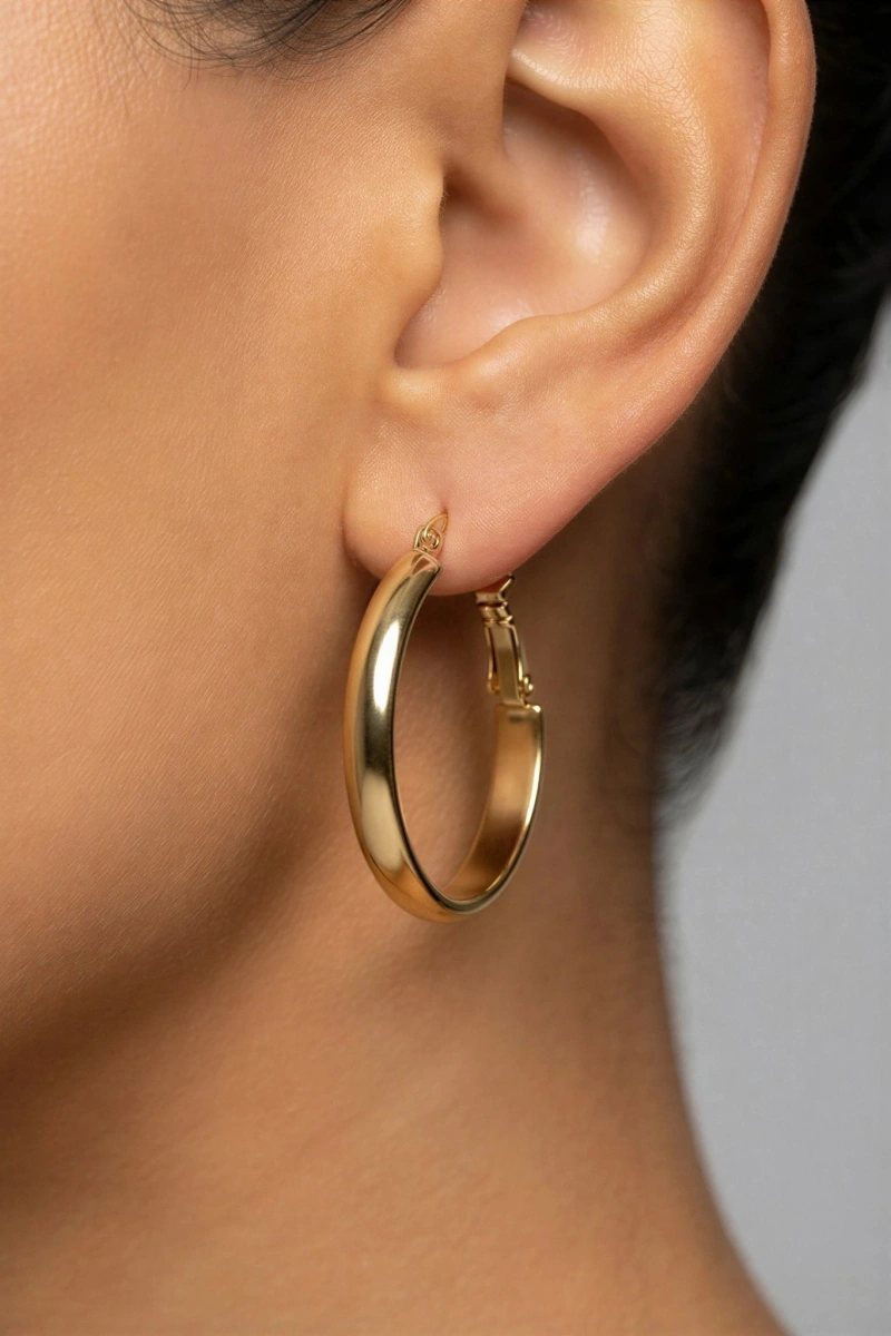 Kalın Halka Model Gold Altın Kaplama Çelik Küpe