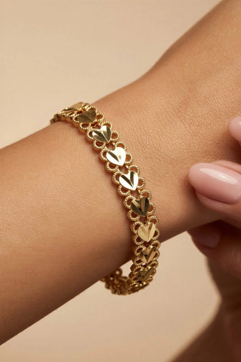 Yonca İçi Kalp Model Gold Altın Kaplama Bileklik