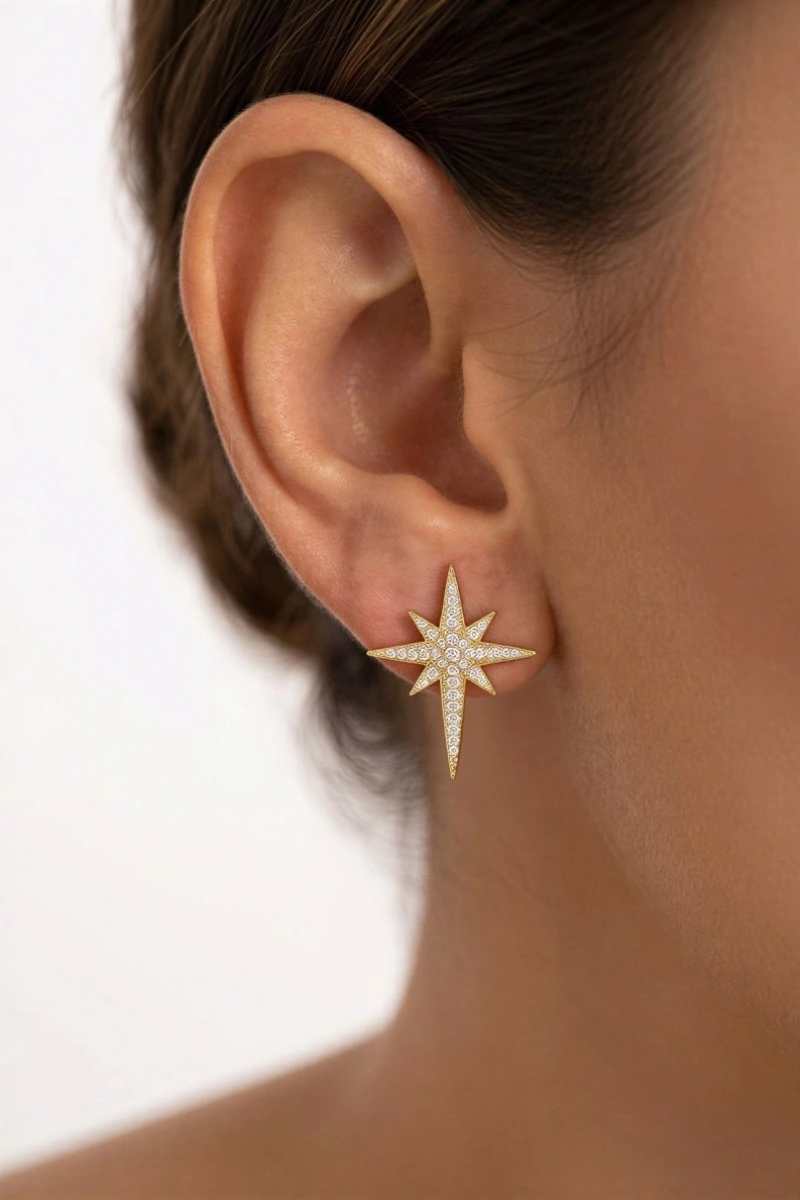 Kuzey Yıldızı Model Gold Altın Kaplama Küpe