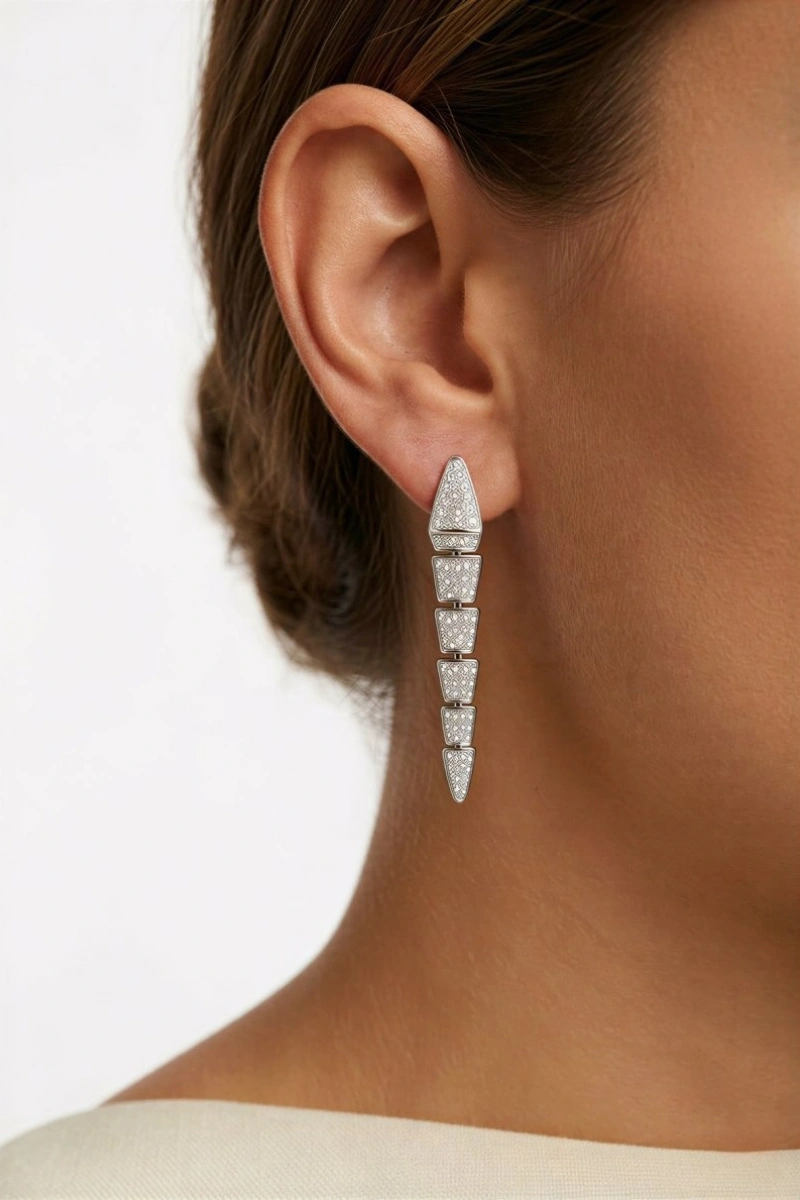 Snake Model Beyaz Altın Kaplama Küpe