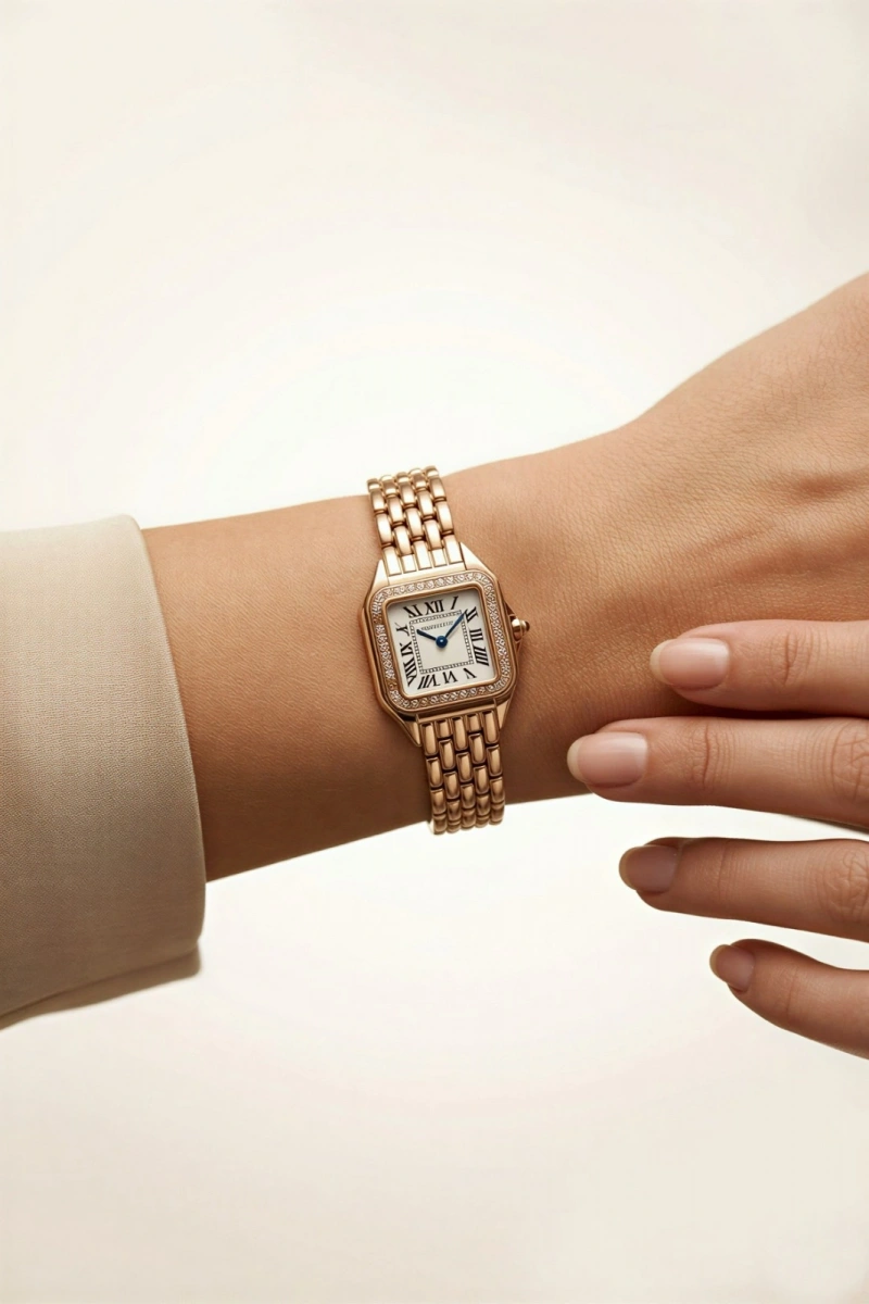 İnce Kapalı Kordon Kare Kadran Roma Rakam Rose Beyaz Kadın Kol Saati