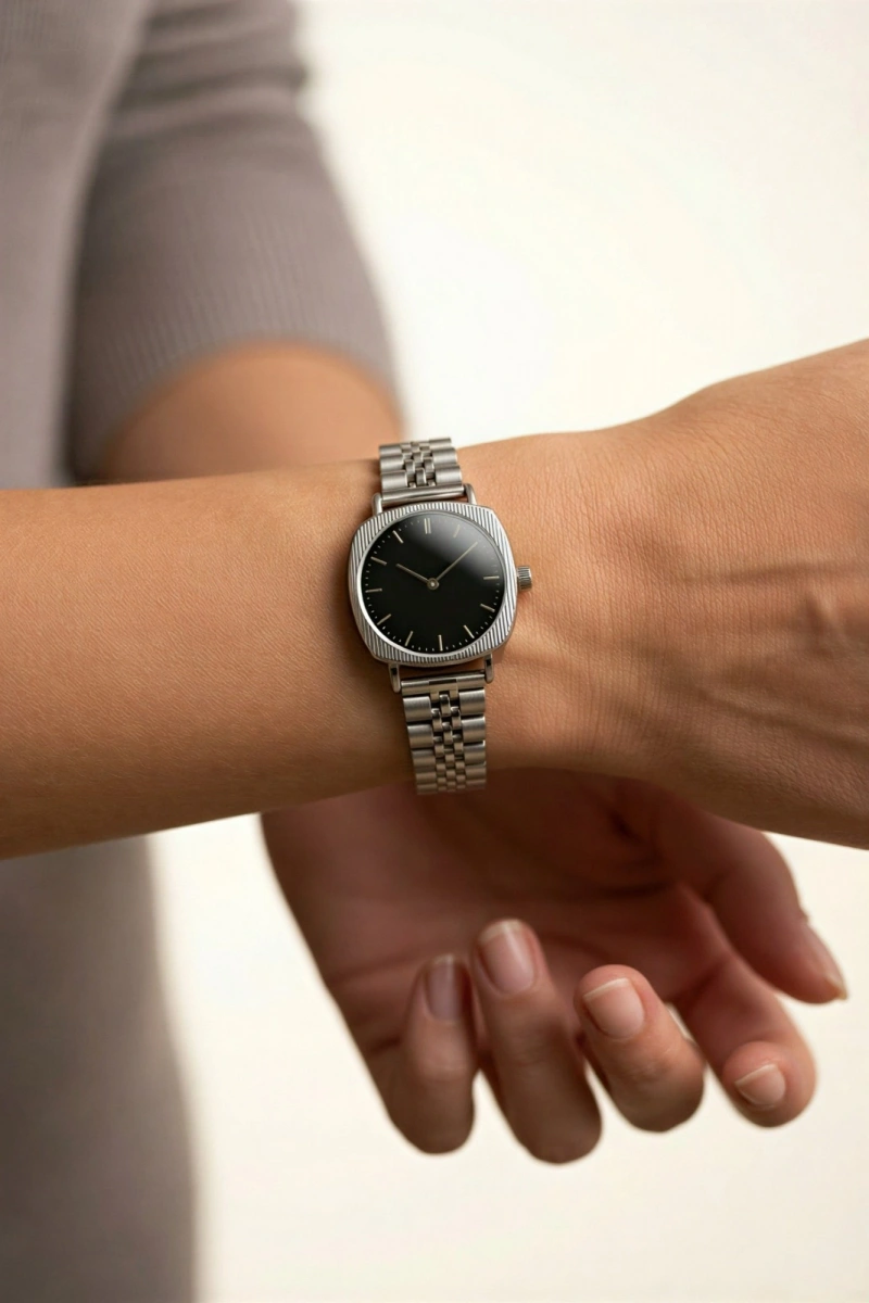 Kare Kordon Çizgi Detay Beyaz Kadın Kol Saati