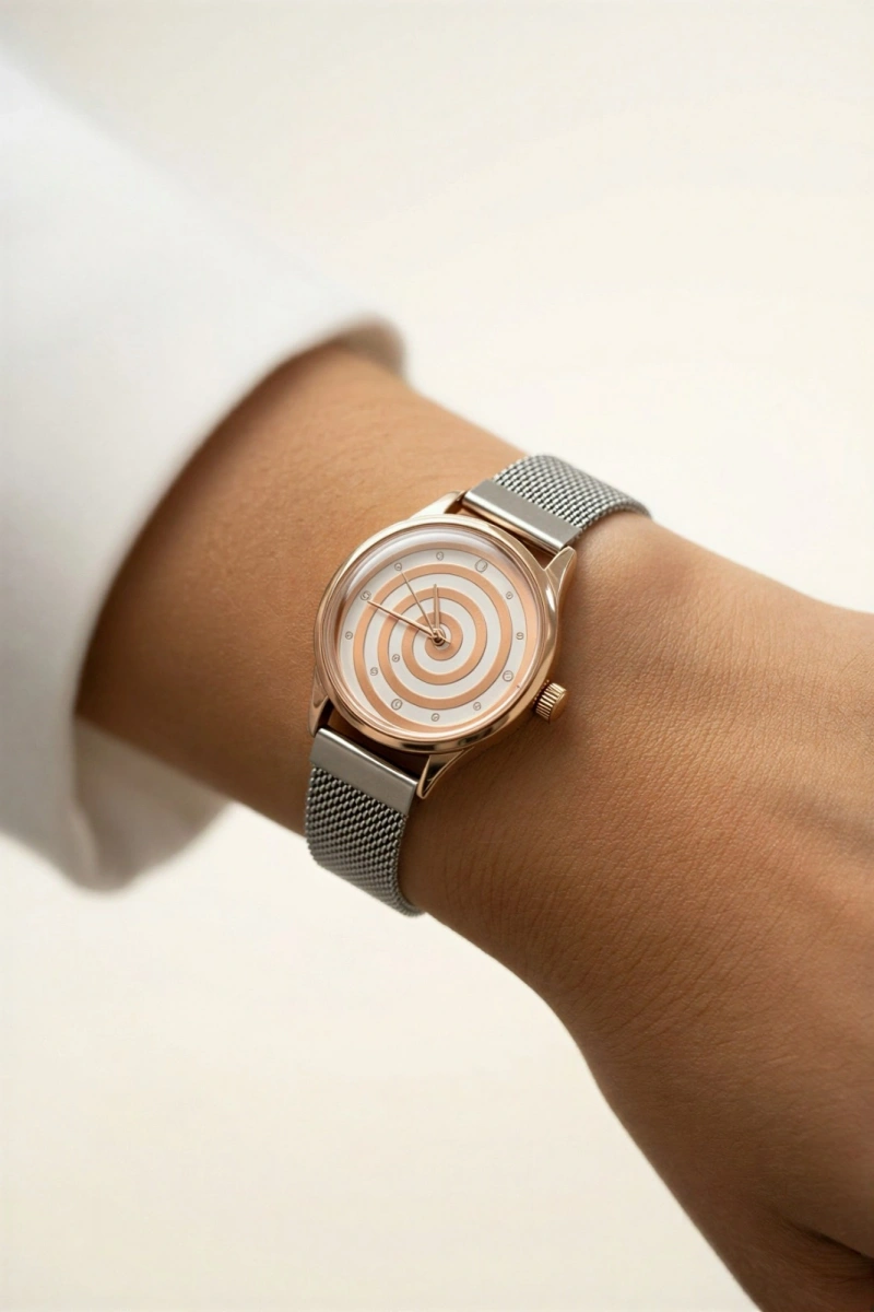 Beyaz Hasır Kordon Sarmal Rose Kadran Detay Kadın Kol Saati