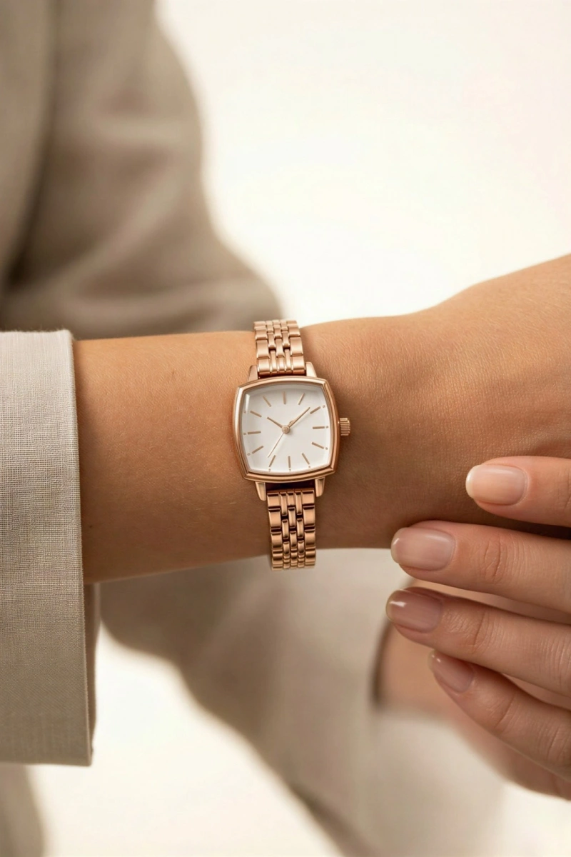 İnce Kapalı Kordon Kare Kadran Rose Kadın Kol Saati