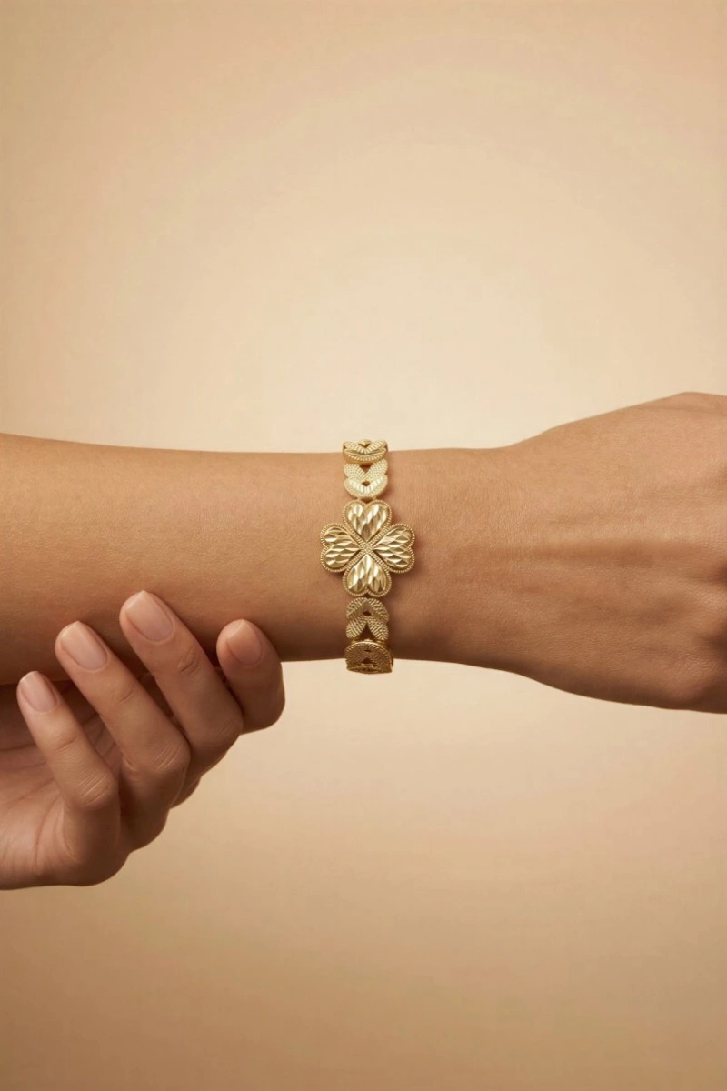 Başak Zincir Yonca Model Gold Altın Kaplama Bileklik