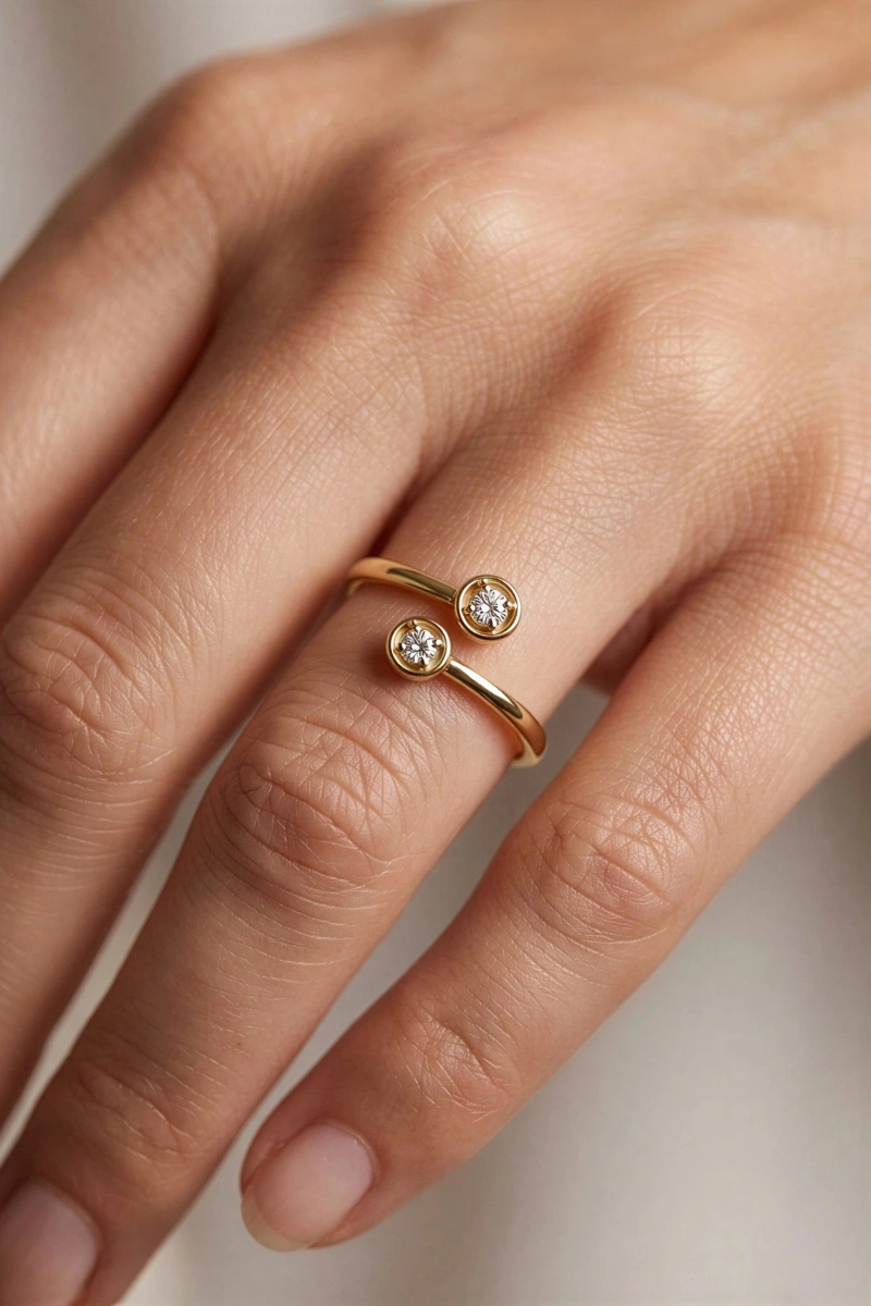 Çift Halka Model Gold Altın Kaplama Yüzük