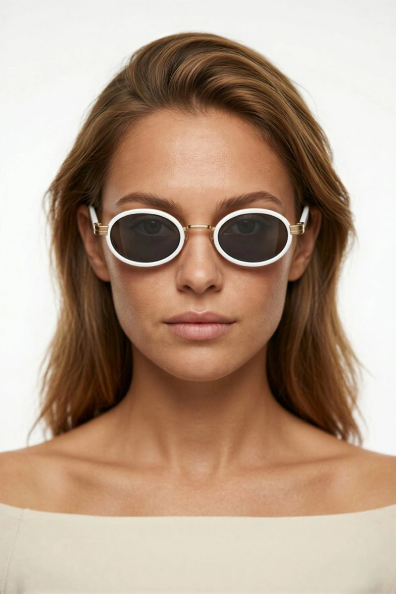 Beyaz Oval Kadın Güneş Gözlüğü