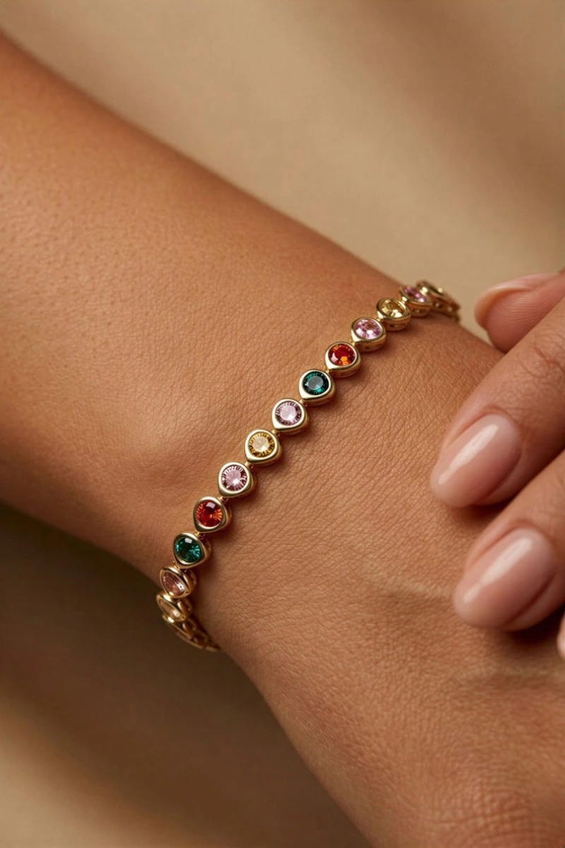 Renkli Üçgen Model Gold Altın Kaplama Bileklik