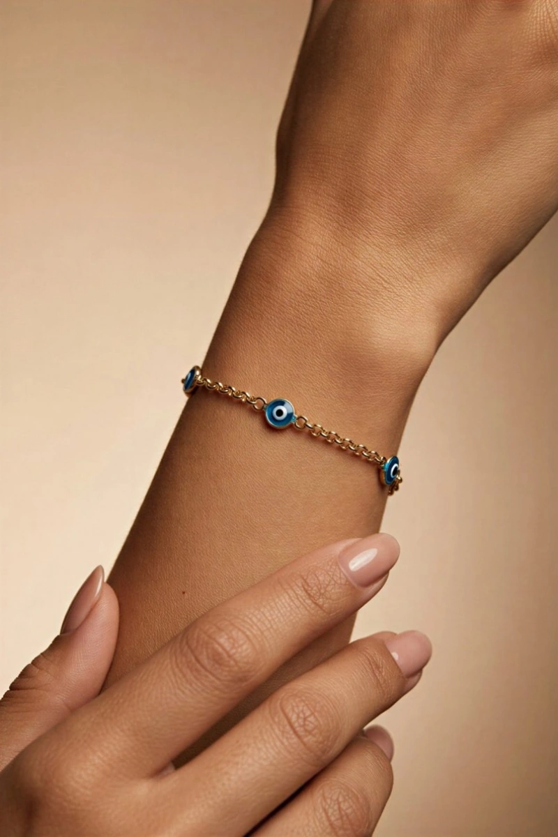 Mavi Nazar Boncuğu Model Gold Altın Kaplama Bileklik