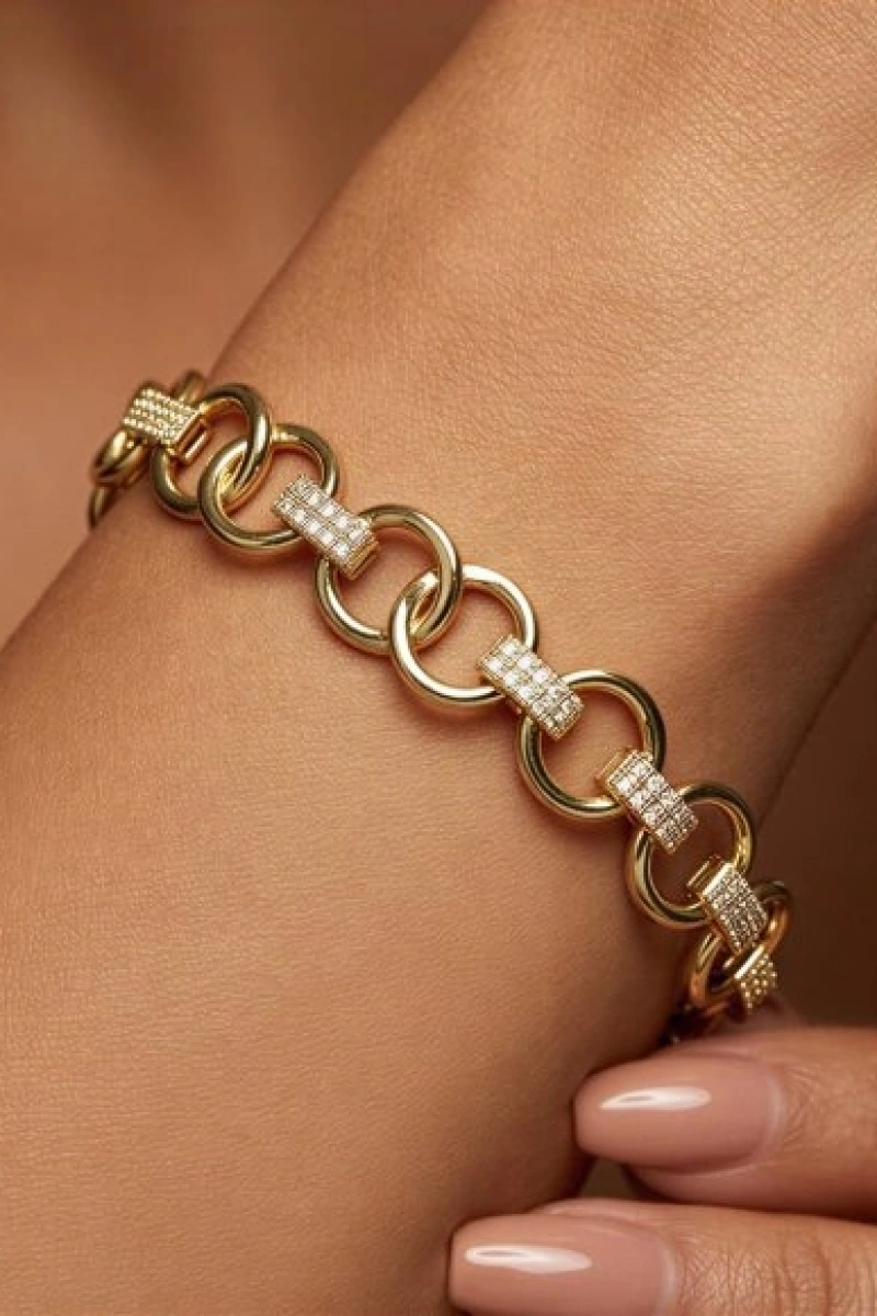 Çift Halka Model Gold Altın Kaplama Bileklik